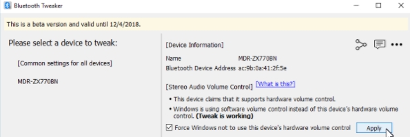 Bluetooth Tweaker界面